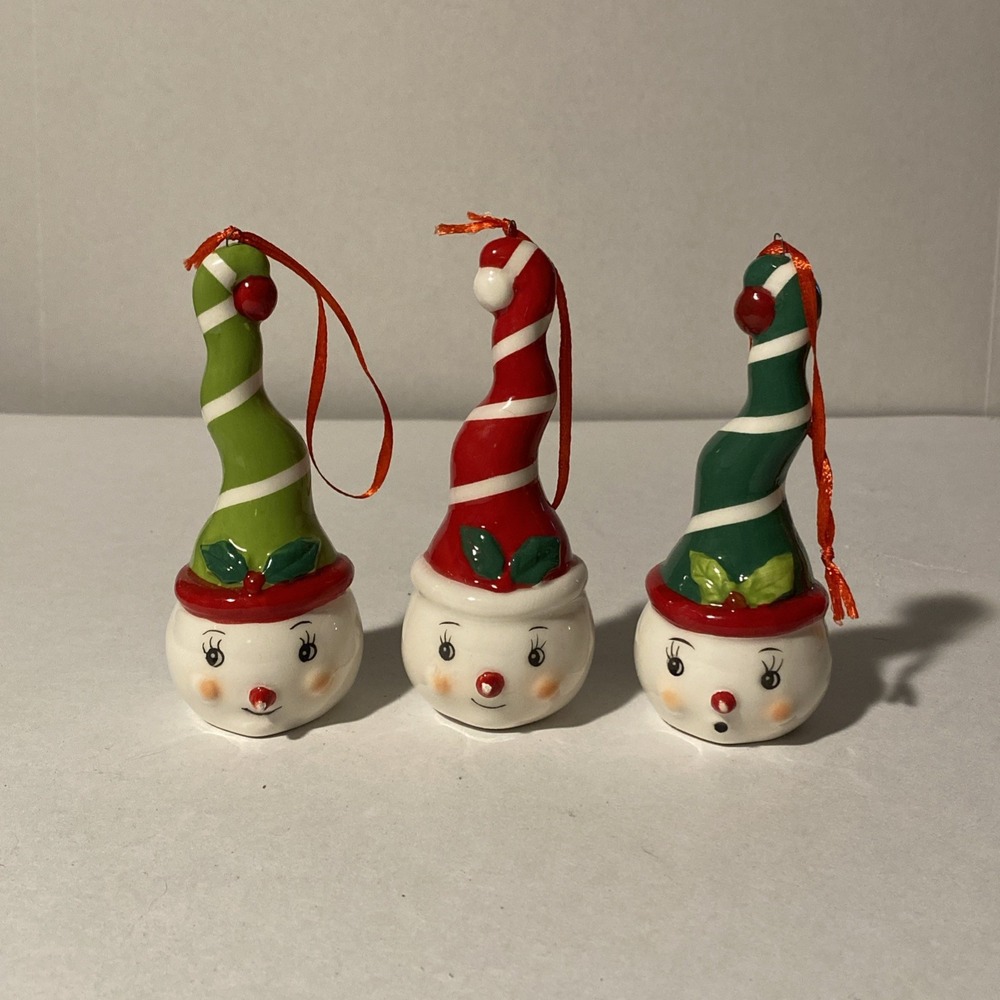 Set of 3 Johanna Parker Christmas  Ceramic Snowmen Ornaments Holiday Snowman